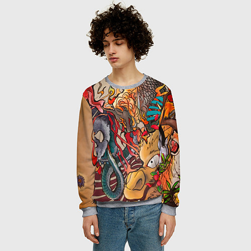 Мужской свитшот Иредзуми: демон и дракон / 3D-Меланж – фото 3