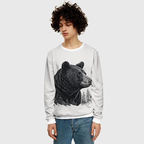 Мужской свитшот Нарисованный медведь / 3D-Белый – фото 3
