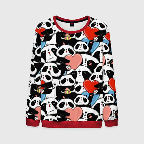 Мужской свитшот Панды с сердечками / 3D-Красный – фото 1