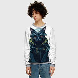 Свитшот мужской Киберпанк кот в спортивной одежде, цвет: 3D-меланж — фото 2