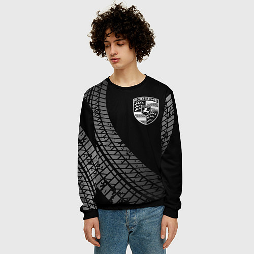 Мужской свитшот Porsche tire tracks / 3D-Черный – фото 3