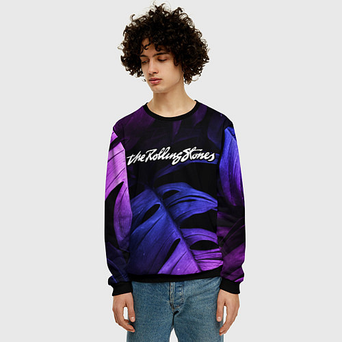 Мужской свитшот Rolling Stones neon monstera / 3D-Черный – фото 3