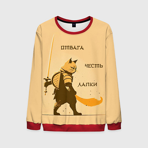 Мужской свитшот Кот-воин / 3D-Красный – фото 1