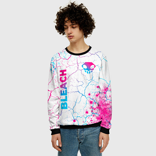 Мужской свитшот Bleach neon gradient style: надпись, символ / 3D-Черный – фото 3