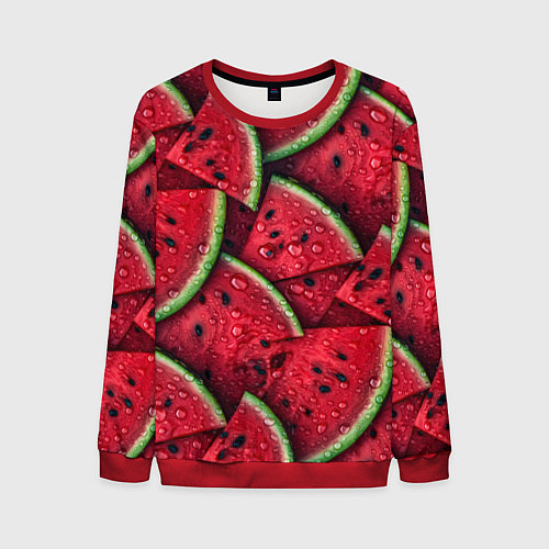 Мужской свитшот Сочная текстура из долек арбуза / 3D-Красный – фото 1