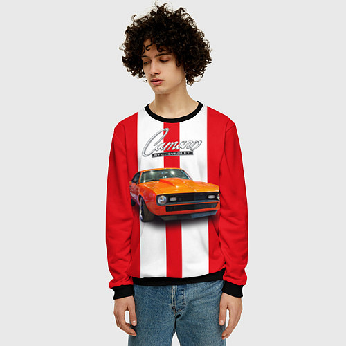 Мужской свитшот Ретро маслкар Chevrolet Camaro SS 1968 года / 3D-Черный – фото 3