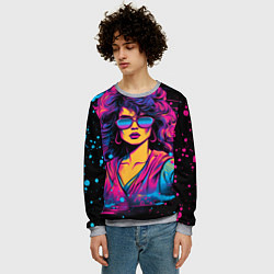 Свитшот мужской Lady - retrowave style, цвет: 3D-меланж — фото 2