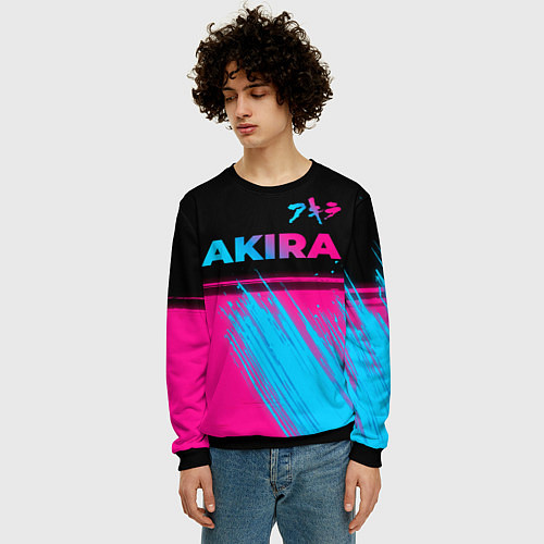 Мужской свитшот Akira - neon gradient: символ сверху / 3D-Черный – фото 3