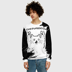 Свитшот мужской Disturbed рок кот на светлом фоне, цвет: 3D-белый — фото 2