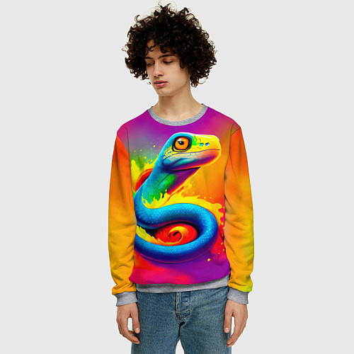Мужской свитшот Змейка в красках / 3D-Меланж – фото 3