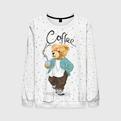 Свитшот мужской Медведь с кофе, цвет: 3D-белый