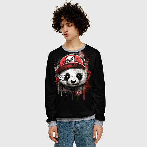 Мужской свитшот Панда в бейсболке граффити / 3D-Меланж – фото 3
