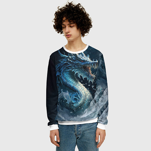 Мужской свитшот Ледяной дракон / 3D-Белый – фото 3