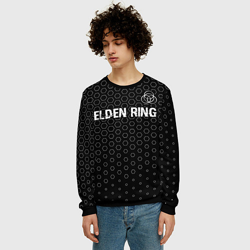 Мужской свитшот Elden Ring glitch на темном фоне: символ сверху / 3D-Черный – фото 3