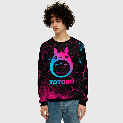 Мужской свитшот Totoro - neon gradient / 3D-Черный – фото 3