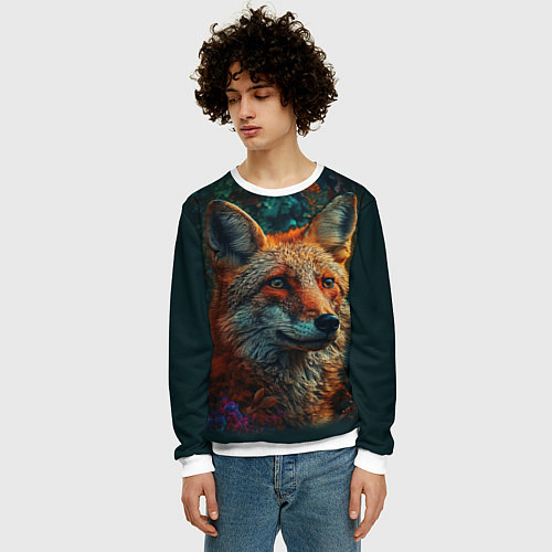 Мужской свитшот Лис в цветах / 3D-Белый – фото 3