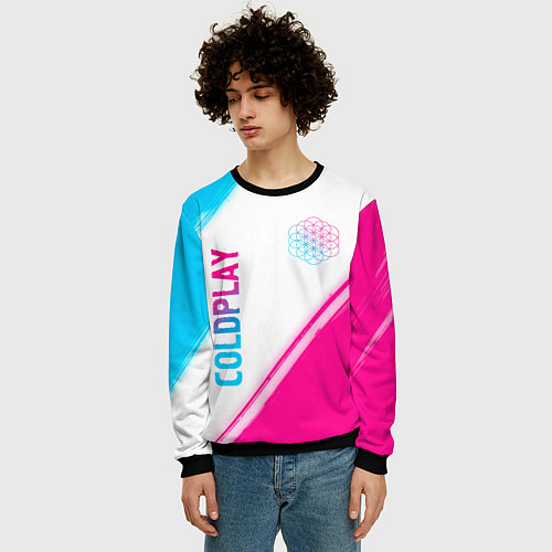 Мужской свитшот Coldplay neon gradient style: надпись, символ / 3D-Черный – фото 3