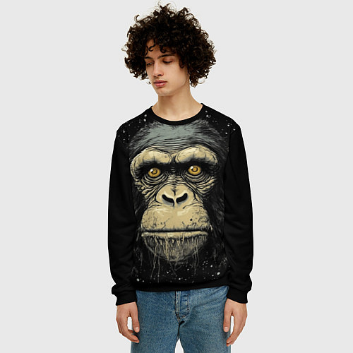 Мужской свитшот Портрет обезьяны: арт нейросети / 3D-Черный – фото 3