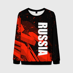 Свитшот мужской Russia - белая надпись на красных брызгах, цвет: 3D-черный