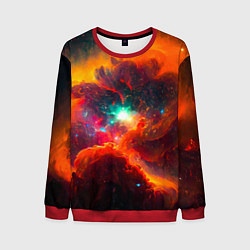 Свитшот мужской Небула в космосе в оранжевых тонах - нейронная сет, цвет: 3D-красный