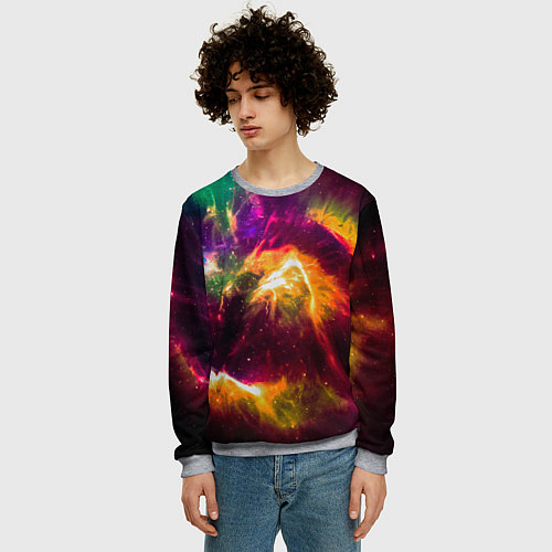 Мужской свитшот Небула в космосе разноцветная - нейронная сеть / 3D-Меланж – фото 3