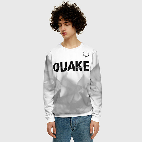 Мужской свитшот Quake glitch на светлом фоне: символ сверху / 3D-Белый – фото 3