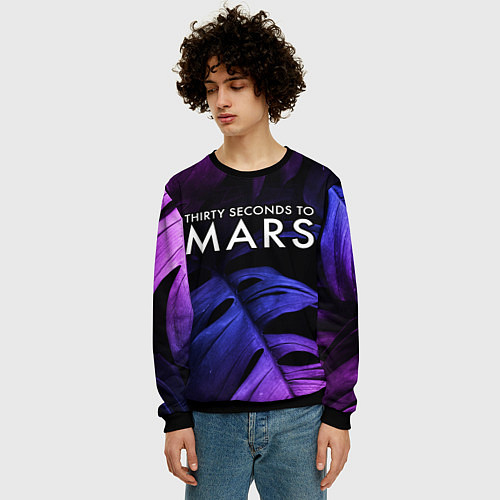 Мужской свитшот Thirty Seconds to Mars neon monstera / 3D-Черный – фото 3