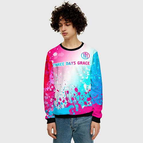 Мужской свитшот Three Days Grace neon gradient style: символ сверх / 3D-Черный – фото 3