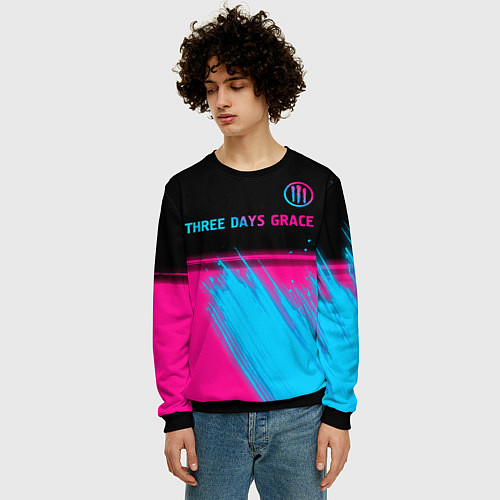 Мужской свитшот Three Days Grace - neon gradient: символ сверху / 3D-Черный – фото 3