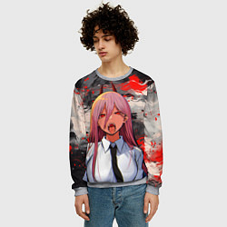 Свитшот мужской Демон Пауэр - Человек бензопила, цвет: 3D-меланж — фото 2