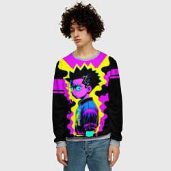 Свитшот мужской Неоновый Барт Симпсон - поп-арт, цвет: 3D-меланж — фото 2