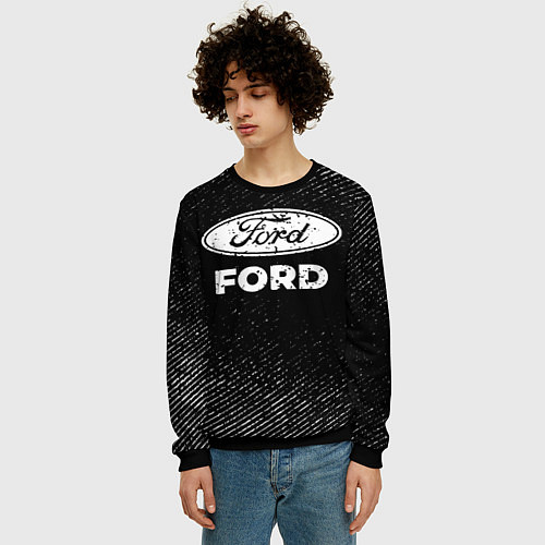 Мужской свитшот Ford с потертостями на темном фоне / 3D-Черный – фото 3