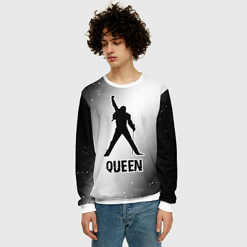 Мужской свитшот Queen glitch на светлом фоне / 3D-Белый – фото 3