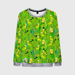 Свитшот мужской Зеленые волнистые попугайчики, цвет: 3D-меланж
