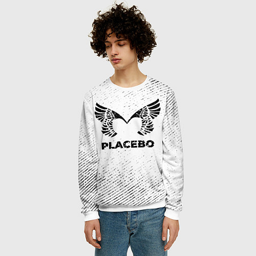 Мужской свитшот Placebo с потертостями на светлом фоне / 3D-Белый – фото 3