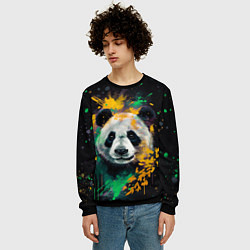 Свитшот мужской Панда в желтом и зеленом - нейронная сеть, цвет: 3D-черный — фото 2