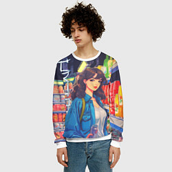 Свитшот мужской Crush - ретро девочка-аниме в магазине, цвет: 3D-белый — фото 2