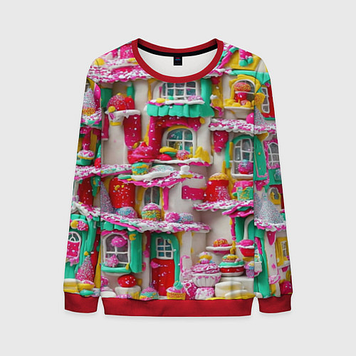 Мужской свитшот Домики из сладостей / 3D-Красный – фото 1