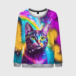 Свитшот мужской Полосатый кот с разноцветной звездной туманностью, цвет: 3D-меланж
