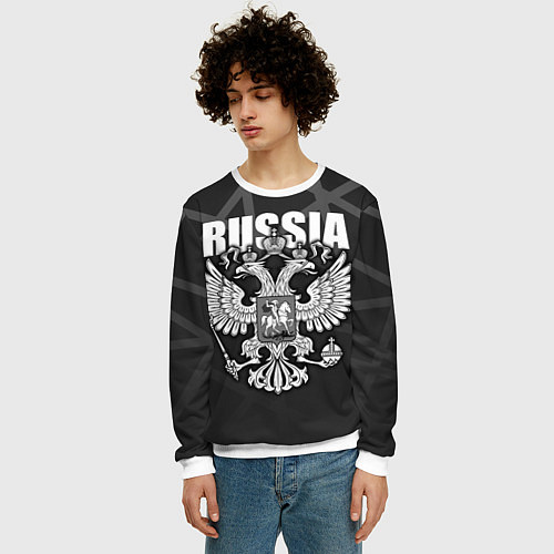 Мужской свитшот Russia - герб РФ / 3D-Белый – фото 3