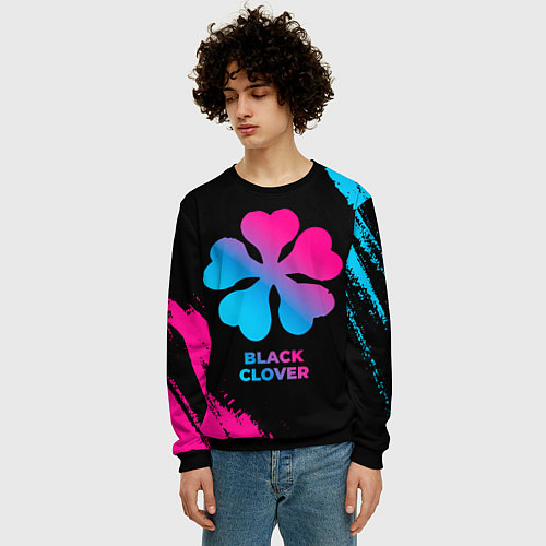 Мужской свитшот Black Clover - neon gradient / 3D-Черный – фото 3