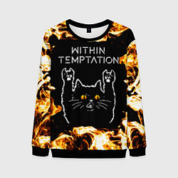Свитшот мужской Within Temptation рок кот и огонь, цвет: 3D-черный