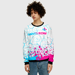 Свитшот мужской Saints Row neon gradient style: символ сверху, цвет: 3D-черный — фото 2