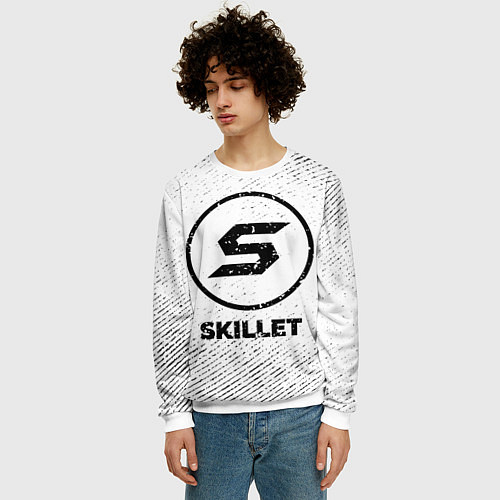 Мужской свитшот Skillet с потертостями на светлом фоне / 3D-Белый – фото 3