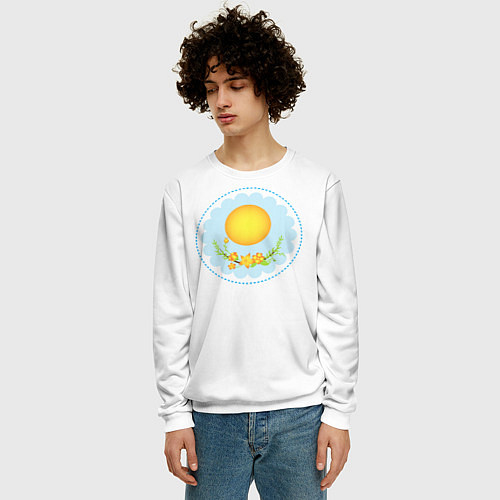 Мужской свитшот Солнце и цветы / 3D-Белый – фото 3