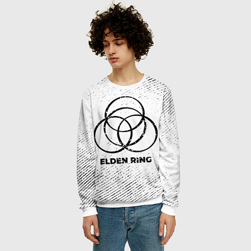 Мужской свитшот Elden Ring с потертостями на светлом фоне / 3D-Белый – фото 3