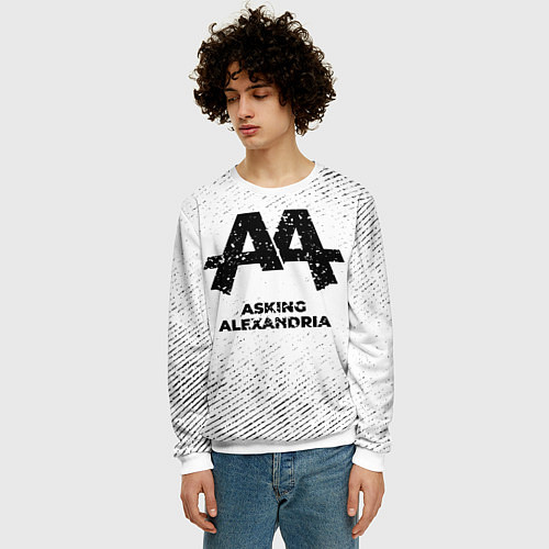 Мужской свитшот Asking Alexandria с потертостями на светлом фоне / 3D-Белый – фото 3