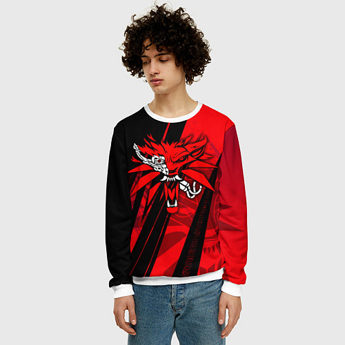 Мужской свитшот Кибер - ведьмак / 3D-Белый – фото 3