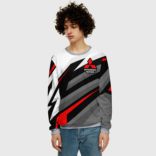 Мужской свитшот Mitsubishi motors - красная линия / 3D-Меланж – фото 3
