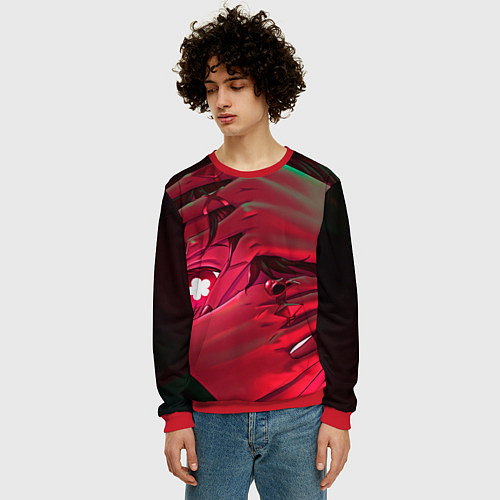 Мужской свитшот Ху Тао смотрит - Геншин / 3D-Красный – фото 3